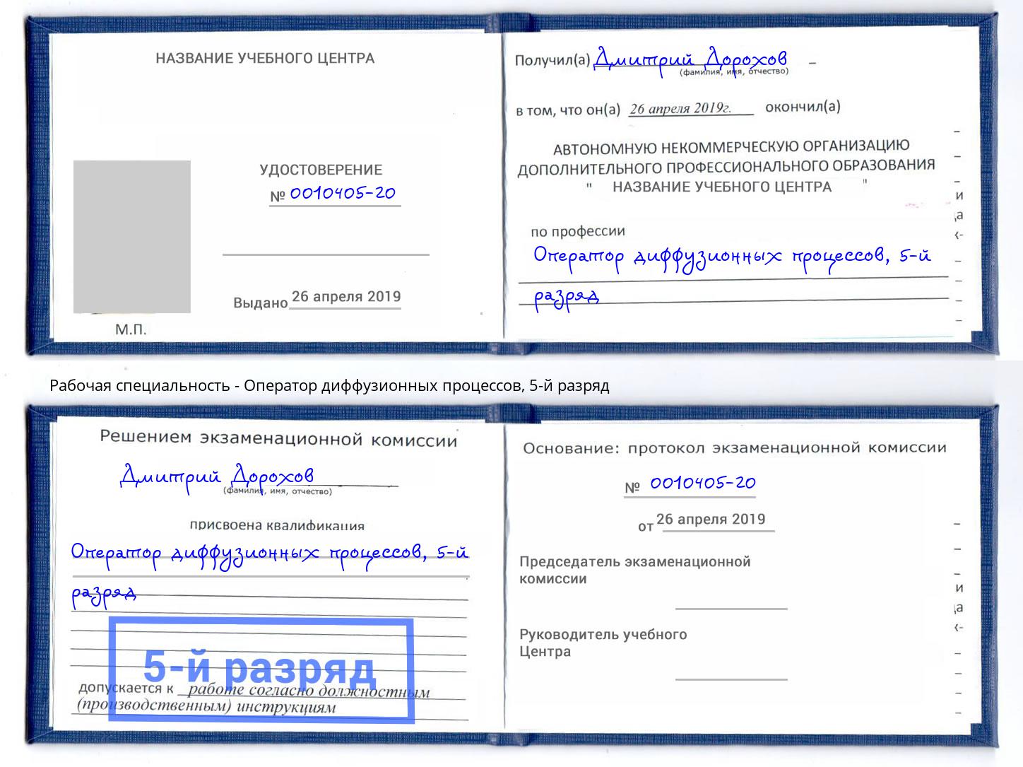 корочка 5-й разряд Оператор диффузионных процессов Мыски