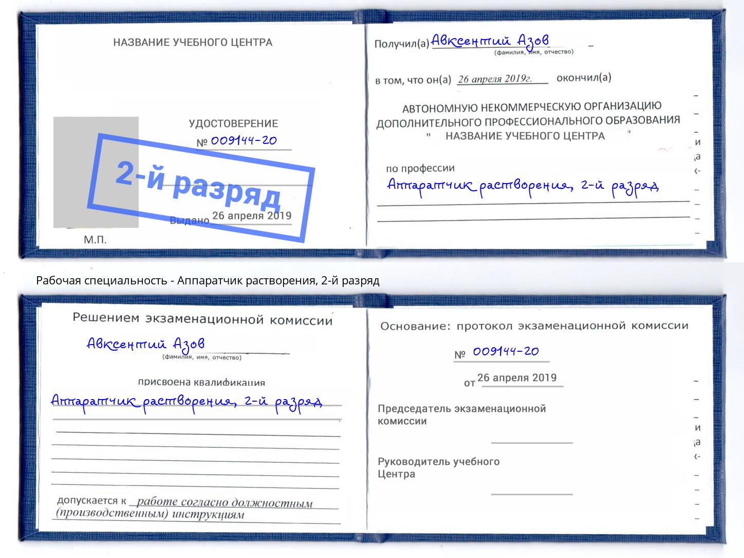корочка 2-й разряд Аппаратчик растворения Мыски