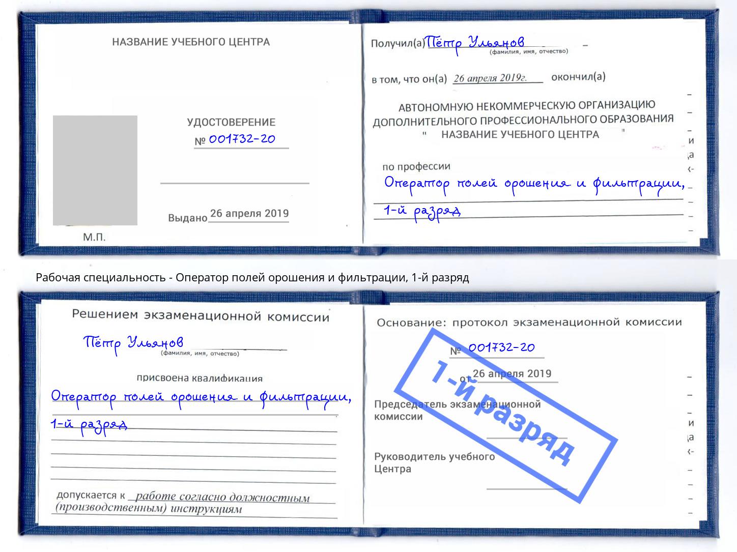 корочка 1-й разряд Оператор полей орошения и фильтрации Мыски