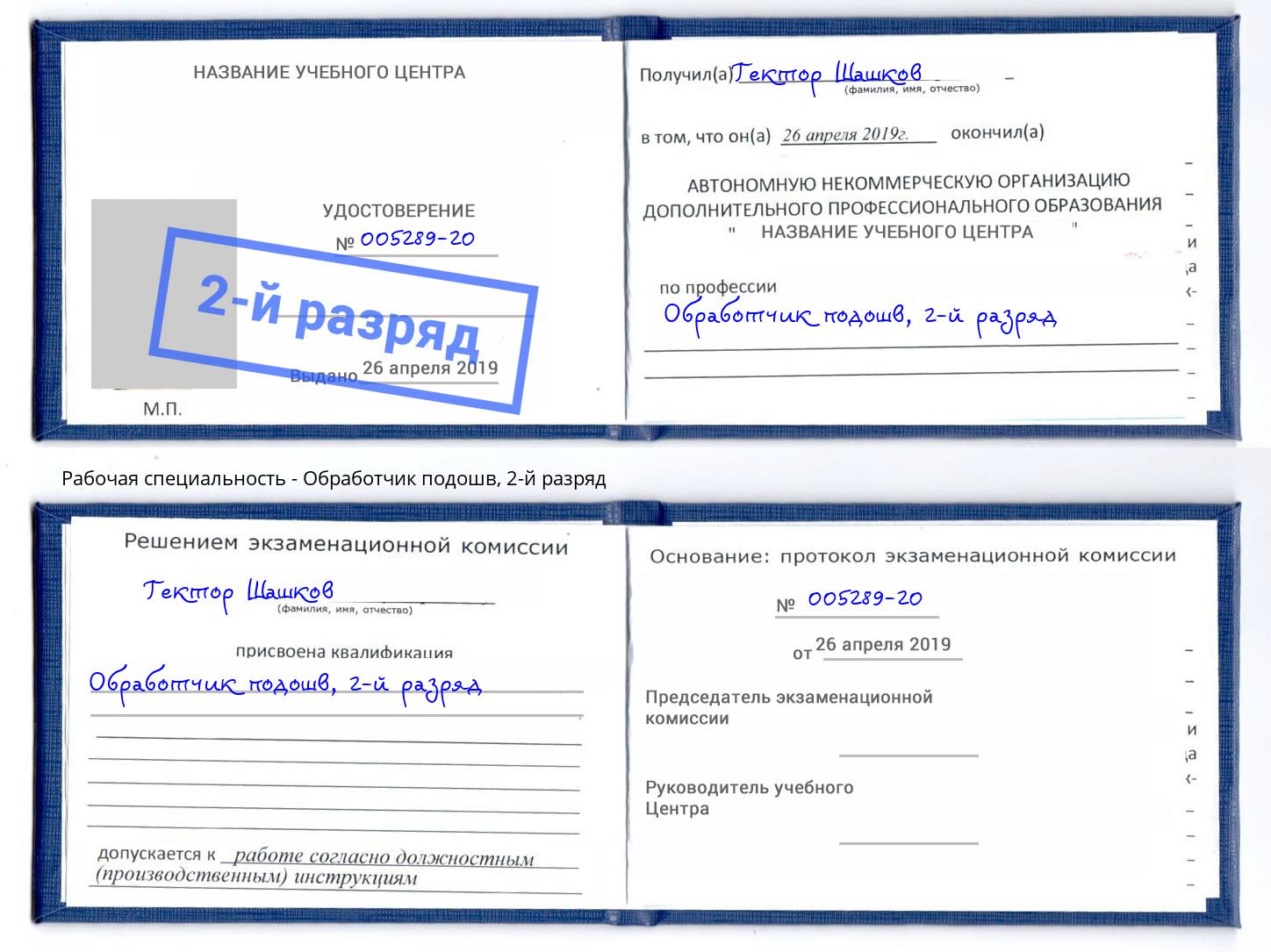 корочка 2-й разряд Обработчик подошв Мыски