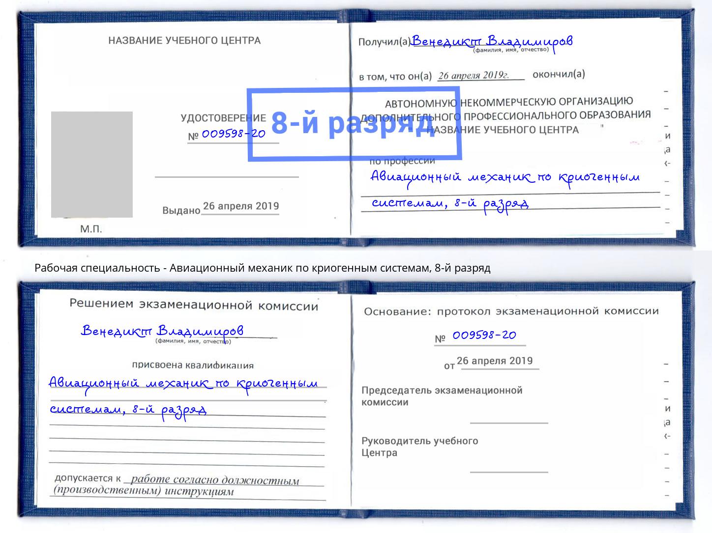 корочка 8-й разряд Авиационный механик по криогенным системам Мыски